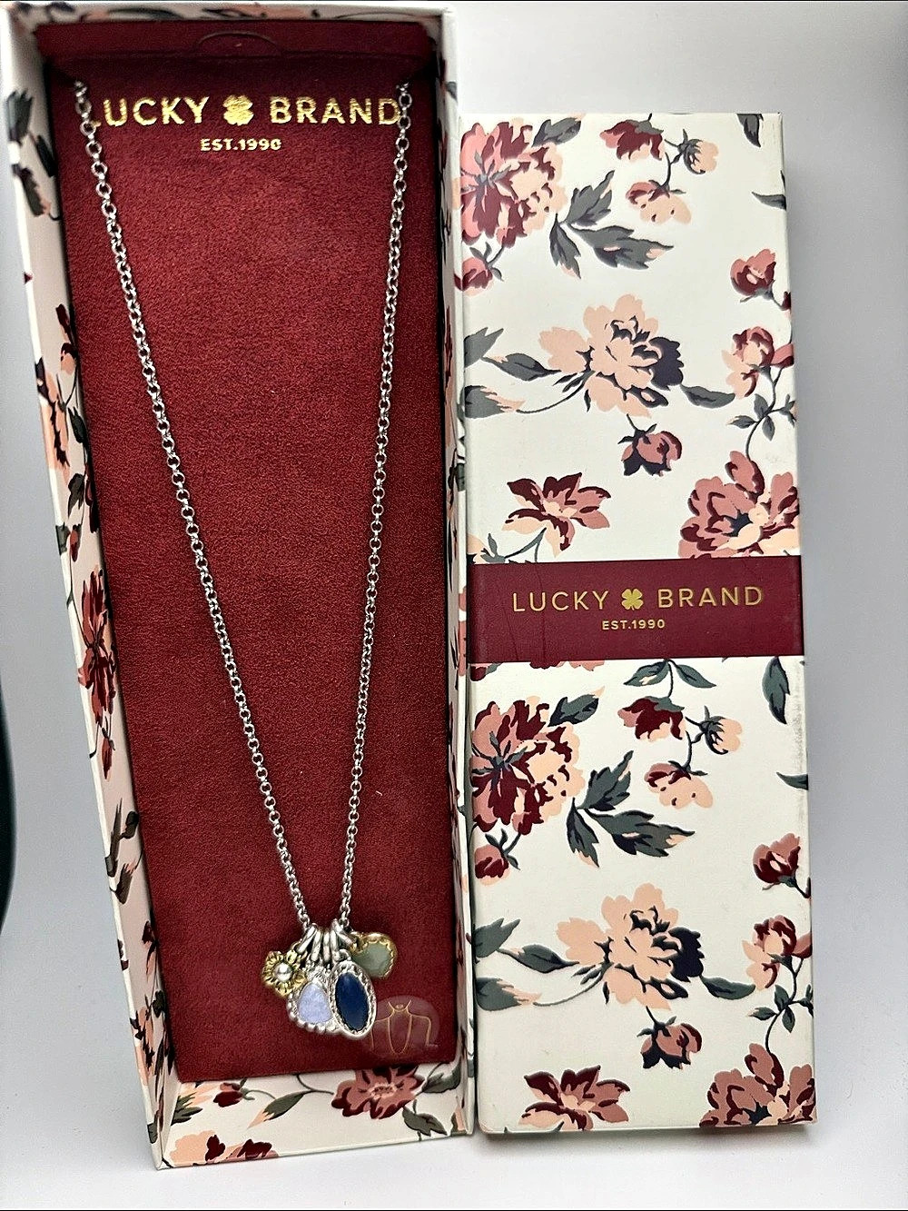 Lucky Brand Semi Precious Accents Charm Necklace Silver & Gold